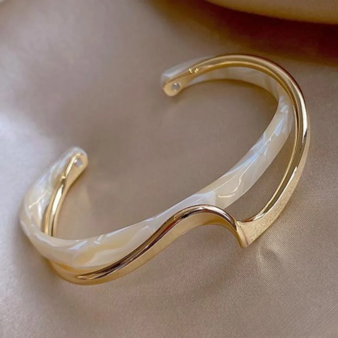 Gold Wave Enamel Cuff Bracelet
